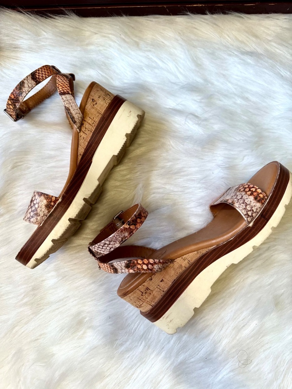 A New Day Snake Print Cork Platform Wedge Ankle Strap Sandals Size 7.5 - Picture 6 of 12